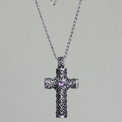 Amethyst pendant necklace, Jasmine Cross