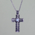 Blue topaz pendant necklace, 'Jasmine Cross' - Unique Blue Topaz and Sterling Silver Religious Necklace thumbail