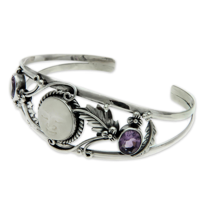 Amethyst cuff bracelet, 'Night Goddess' - Amethyst cuff bracelet