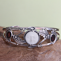 Garnet cuff bracelet, 'Night Goddess'