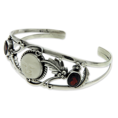 Garnet cuff bracelet, 'Night Goddess' - Garnet Cuff Bracelet