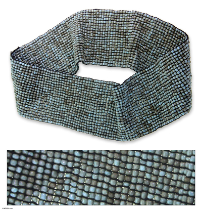 Beaded belt, 'Blue and Olive Distinction' - Beaded belt