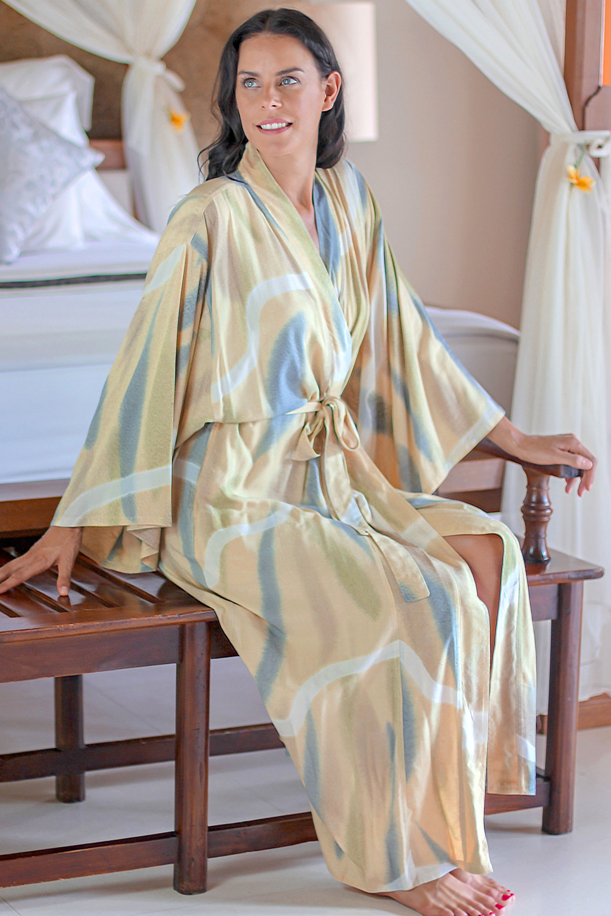 Women's Batik Patterned Robe Sweet Nuance NOVICA