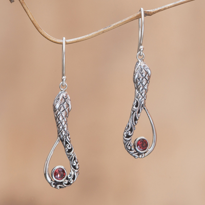 Garnet dangle earrings, 'Cobra Passion' - Garnet dangle earrings