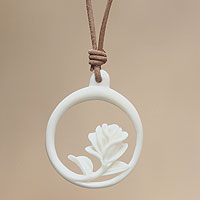 Bone pendant necklace, 'White Rose' - Bone pendant necklace