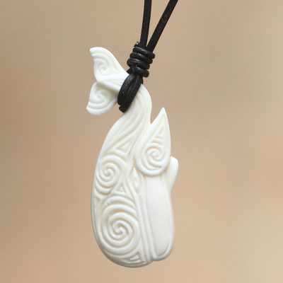 Bone pendant necklace, 'White Whale' - Bone pendant necklace