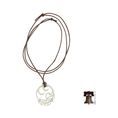 Bone pendant necklace, 'Peacock Feather' - Bone pendant necklace