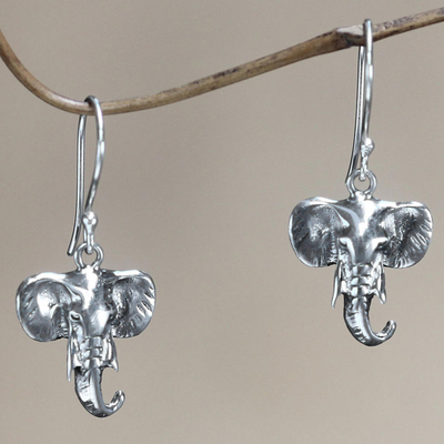 Sterling silver dangle earrings, Balinese Elephants