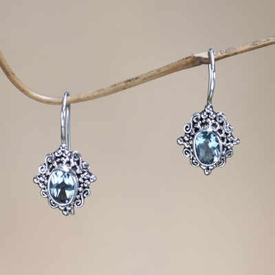 Blue topaz drop earrings, Balinese Elegance