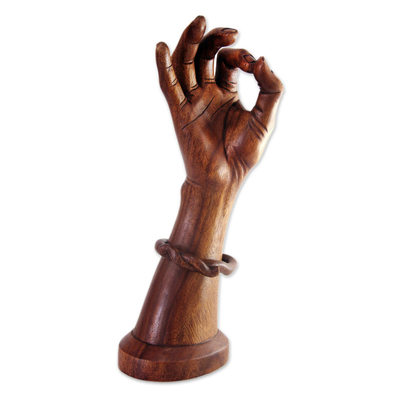 Wood sculpture, 'Hamsasya Mudra' - Original Wood Sculpture Hand Carved Art