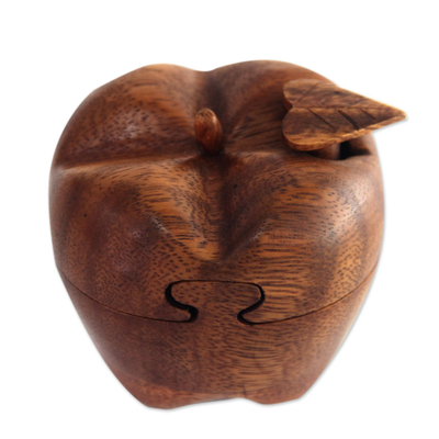 Hand Carved Wood Apple Puzzle Box