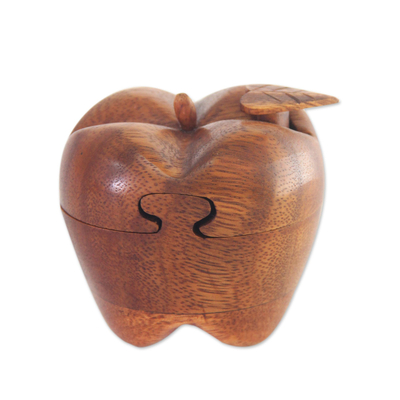 Wood puzzle box, 'Forbidden Fruit' - Hand Carved Wood Apple Puzzle Box