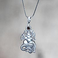 Garnet pendant necklace, 'Balinese Snail' - Garnet pendant necklace