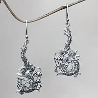 Featured review for Sterling silver dangle earrings, Dragon Splendor