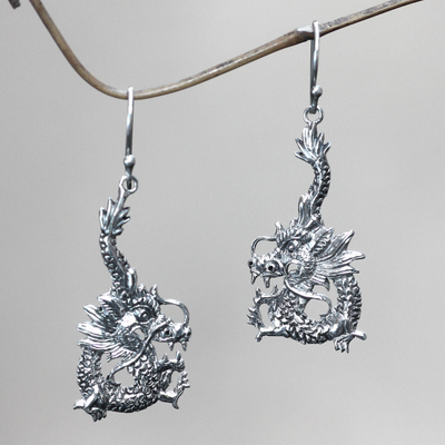 Sterling silver dangle earrings, 'Dragon Splendor' - Sterling Silver Dangle Earrings