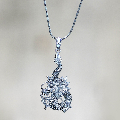 Sterling silver pendant necklace, 'Dragon Splendor' - Sterling Silver Pendant Necklace