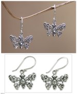 Sterling silver dangle earrings, 'Butterfly Vignette' - Sterling silver dangle earrings