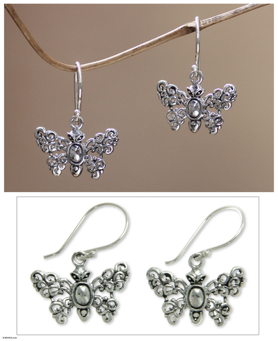 Sterling silver dangle earrings, 'Butterfly Vignette' - Sterling silver dangle earrings