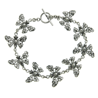 Sterling silver link bracelet, 'Butterfly Vignette' - Sterling silver link bracelet