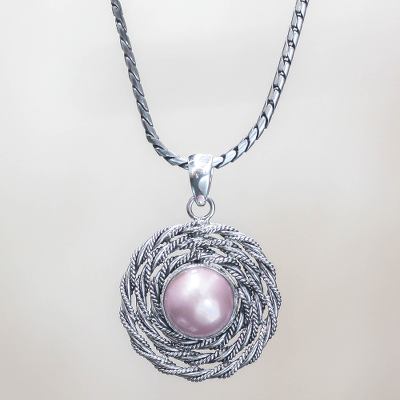 Cultured pearl flower necklace, 'Java Rose' - Cultured pearl flower necklace