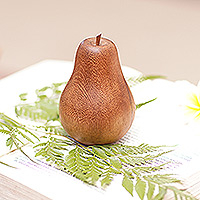 Wood figurine, 'Tempting Pear' - Artisan Crafted Fruit Figurine