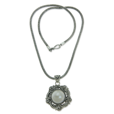 Cultured pearl flower necklace, 'Radiant Moonflower' - Cultured pearl flower necklace