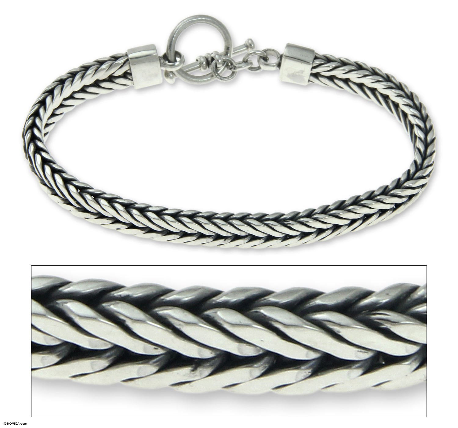Men S Braided Sterling 925 Silver Bracelet Dragon Knight Novica