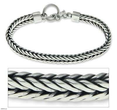 Men's sterling silver bracelet, 'Dragon Knight' - Men's Braided Sterling 925 Silver Bracelet