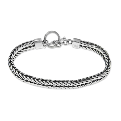 Men's sterling silver bracelet, 'Dragon Knight' - Men's Braided Sterling 925 Silver Bracelet