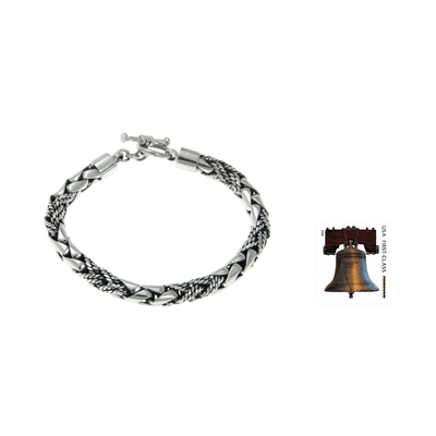 Men's sterling silver bracelet, 'Dragon Hunter' - Men's Sterling 925 Silver Chain Bracelet