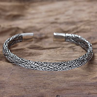Men's sterling silver cuff bracelet, 'Warrior'