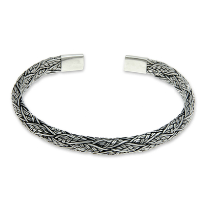 Men Rustic Warrior King Silver Cuff Bracelet