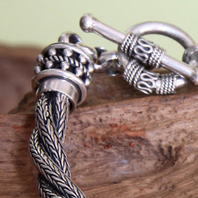 Herren-Armband aus Sterlingsilber, „Naga Twist“ – handgefertigtes Torsade-Armband aus Sterlingsilber für Herren
