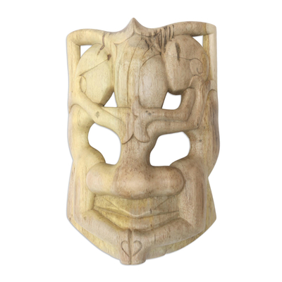 Wood mask, 'Three Best Friends' - Wood mask