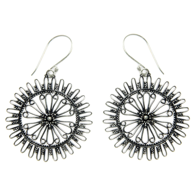 Sterling silver dangle earrings, 'Dazzling Suns' - Handmade Sterling Silver Dangle Earrings