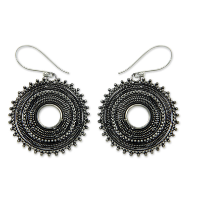Sterling silver dangle earrings, 'Dazzling Moons' - Sterling silver dangle earrings