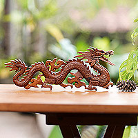 Kiva Store  Hand Carved Suar Wood Balinese Dragon Sculpture - Hatchling  Dragon