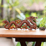 Handmade Suar Wood Relief Panel, 'Baru Klinthing Dragon'
