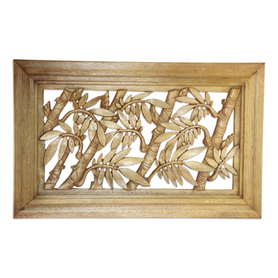 Wood relief panel, 'Bamboo Thicket' - Wood relief panel