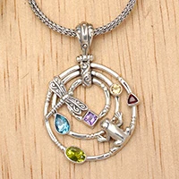 Peridot and blue topaz pendant necklace, 'Fantasy Garden' - Peridot and blue topaz pendant necklace