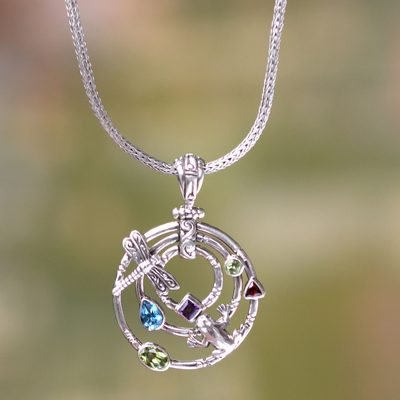 Peridot and blue topaz pendant necklace, 'Fantasy Garden' - Peridot and blue topaz pendant necklace