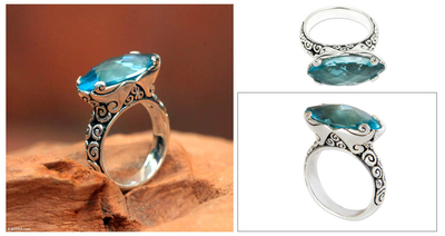 Blue topaz cocktail ring, 'Tranquil Sea' - Blue Topaz 925 Silver Cocktail Ring