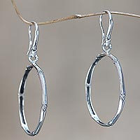 Sterling silver dangle earrings, 'Bamboo Circle' - Fair Trade Sterling Silver Earrings from Bali and Java
