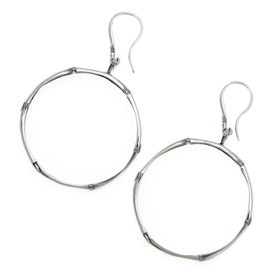 Sterling silver dangle earrings, 'Bamboo Circle' - Sterling silver dangle earrings