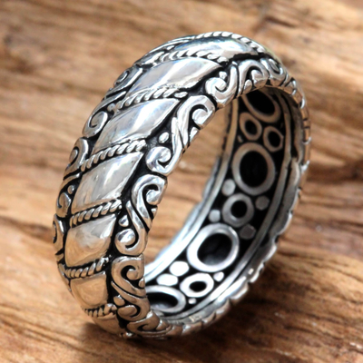 Sterling silver band ring, 'Seaside Path' - Fair Trade Sterling Silver Band Ring