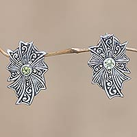 Gold accent peridot button earrings, 'Gracious Lady' - Gold accent peridot button earrings