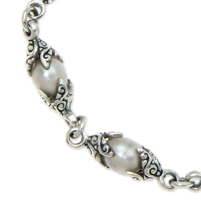 Cultured pearl link bracelet, 'Passion Fruit' - Cultured pearl link bracelet