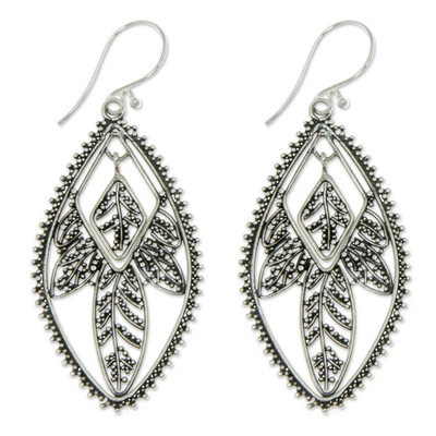 Sterling silver dangle earrings, 'Dewdrop Leaf' - Sterling 925 Silver Dangle Earrings