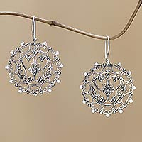 Sterling silver dangle earrings, 'Heart Tendrils' - Artisan Made Sterling 925 Silver Dangle Earrings