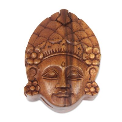 Wood puzzle box, 'Beautiful Dancer' - Balinese Hand Carved Wood Puzzle Box